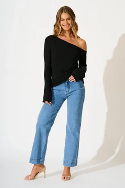Fashion Nerida Off Shoulder Knit Top in Black Tops|Knitwear