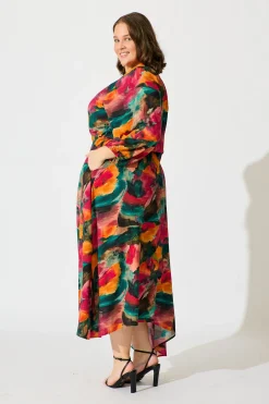 Outlet Neroli Midi Shirt Dress in Multi Watercolour Print Dresses|Casual