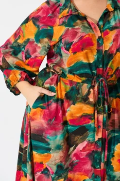 Outlet Neroli Midi Shirt Dress in Multi Watercolour Print Dresses|Casual