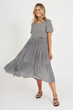 Sale Nevi Midi Smock Dress In Black And White Gingham Dresses|Casual