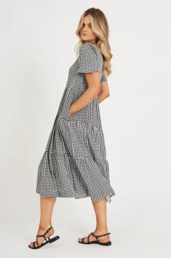 Sale Nevi Midi Smock Dress In Black And White Gingham Dresses|Casual