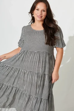 Sale Nevi Midi Smock Dress In Black And White Gingham Dresses|Casual