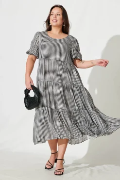 Sale Nevi Midi Smock Dress In Black And White Gingham Dresses|Casual