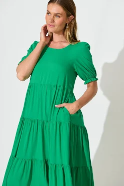 Fashion Nevi Tiered Midi Dress In Green Dresses|Casual