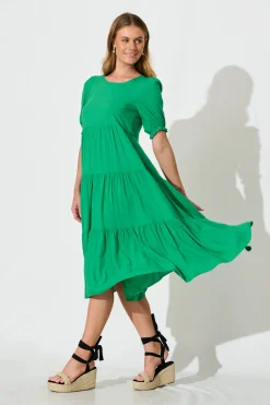 Fashion Nevi Tiered Midi Dress In Green Dresses|Casual