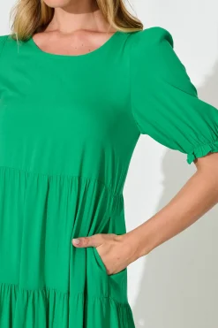 Fashion Nevi Tiered Midi Dress In Green Dresses|Casual