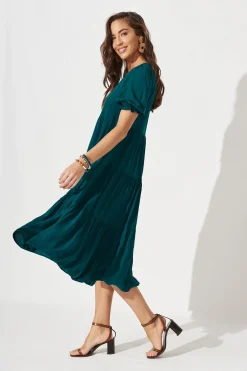 Clearance Nevi Tiered Midi Dress In Teal Dresses|Casual