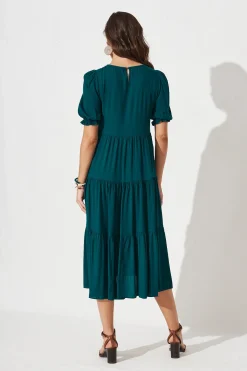Clearance Nevi Tiered Midi Dress In Teal Dresses|Casual