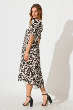 Clearance Nevi Tiered Midi Dress In Brown Leopard Print Dresses|Casual