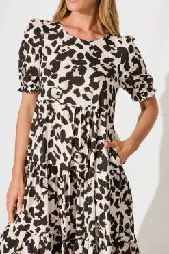 Clearance Nevi Tiered Midi Dress In Brown Leopard Print Dresses|Casual