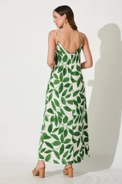 New No Scrubs Maxi Dress In Cream With Green Leaf Print Dresses|Casual