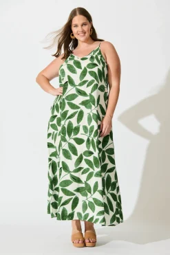 New No Scrubs Maxi Dress In Cream With Green Leaf Print Dresses|Casual