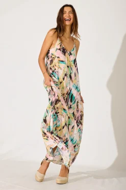 Clearance No Scrubs Maxi Dress In Multi Brushstroke Print Dresses|Casual