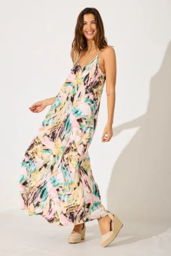 Clearance No Scrubs Maxi Dress In Multi Brushstroke Print Dresses|Casual