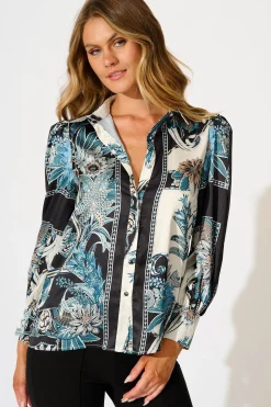 Hot Nolita Shirt in Black and Blue Floral Tops|Party & Occasion