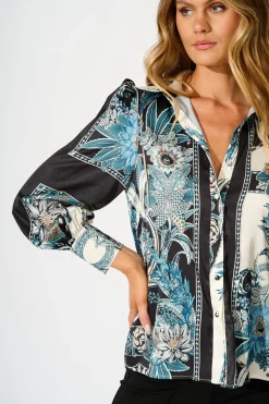 Hot Nolita Shirt in Black and Blue Floral Tops|Party & Occasion