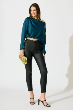 Clearance Nova Nights Top in Teal Satin Tops|Party & Occasion