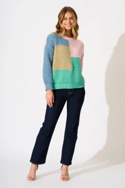 New Oakley Knit in Multi Patchwork Wool Blend Knitwear|Knitwear