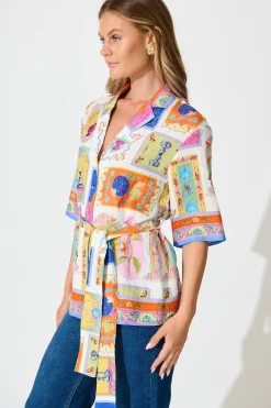 Discount Oasis Shirt in Cream with Multi Conversational Print Tops|Party & Occasion
