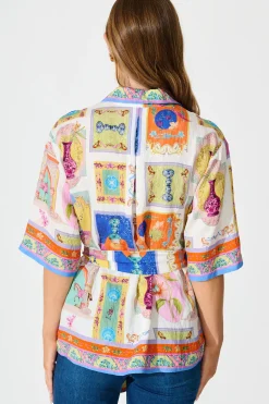 Discount Oasis Shirt in Cream with Multi Conversational Print Tops|Party & Occasion
