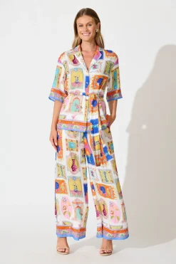 Discount Oasis Shirt in Cream with Multi Conversational Print Tops|Party & Occasion