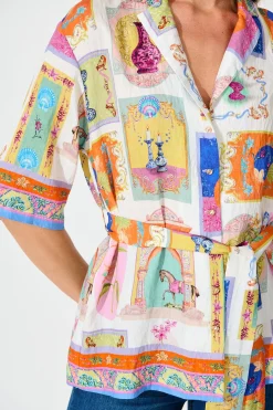 Discount Oasis Shirt in Cream with Multi Conversational Print Tops|Party & Occasion