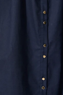 Sale Oatland Midi Shirt Dress In Navy Cotton Linen Dresses|Casual