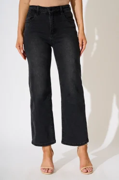 Online Ocean Road High Rise Wide Leg Jean in Black Denim Bottoms|Denim