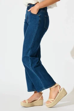 New Ocean Road High Rise Wide Leg Jean in Dark Blue Denim Bottoms|Denim