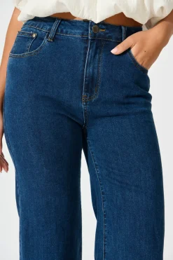 New Ocean Road High Rise Wide Leg Jean in Dark Blue Denim Bottoms|Denim