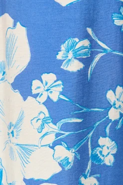 Outlet Octavia Pant in Blue with White Floral Linen Blend Bottoms