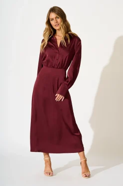 Discount Olsen Maxi Dress in Wine Satin Dresses|Party