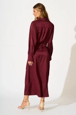 Discount Olsen Maxi Dress in Wine Satin Dresses|Party