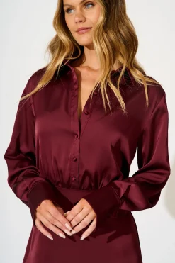 Discount Olsen Maxi Dress in Wine Satin Dresses|Party
