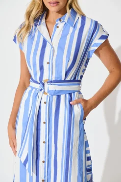 Online Olvera Midi Shirt Dress in Blue Stripe Cotton Dresses|Casual