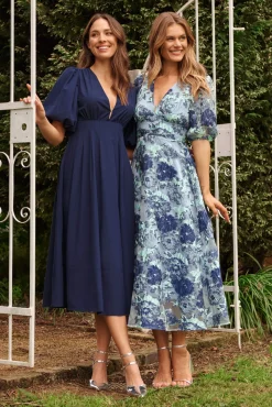 Sale Opulence Midi Dress In Blue Floral Organza Jacquard Dresses|Formal