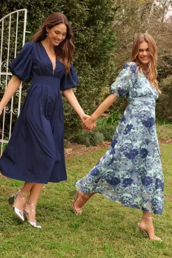 Sale Opulence Midi Dress In Blue Floral Organza Jacquard Dresses|Formal