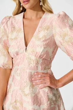 Sale Opulence Midi Dress in Blush with Gold Jacquard Dresses|Party