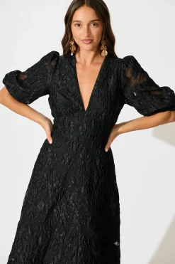 Online Opulence Midi Dress In Black Floral Organza Jacquard Dresses|Formal
