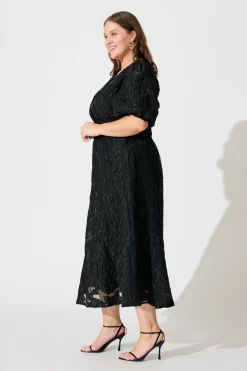 Online Opulence Midi Dress In Black Floral Organza Jacquard Dresses|Formal