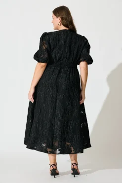Online Opulence Midi Dress In Black Floral Organza Jacquard Dresses|Formal