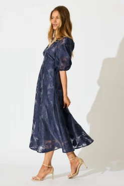 New Opulence Midi Dress in Navy Floral Organza Dresses|Party