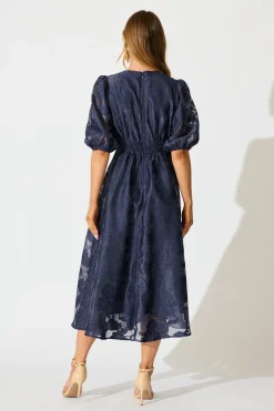 New Opulence Midi Dress in Navy Floral Organza Dresses|Party