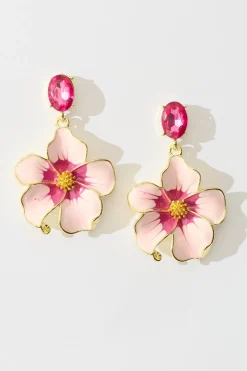 New Orchid Drop Earrings in Pink Enamel with Stone Jewellery