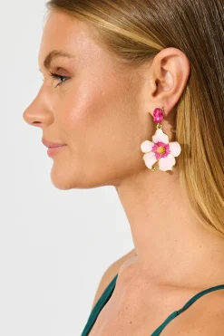 New Orchid Drop Earrings in Pink Enamel with Stone Jewellery