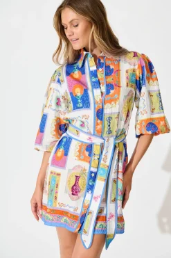 Sale Oriella Shirt Dress in Cream with Multi Conversational Print Dresses|Casual