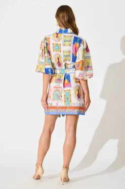 Sale Oriella Shirt Dress in Cream with Multi Conversational Print Dresses|Casual