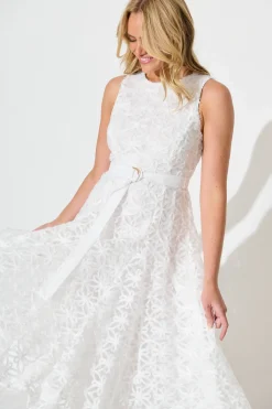 Outlet Osment Midi Dress In White Floral Embroidered Tulle Dresses|Party