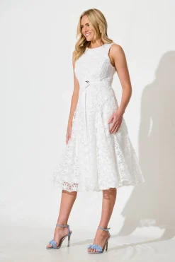 Outlet Osment Midi Dress In White Floral Embroidered Tulle Dresses|Party