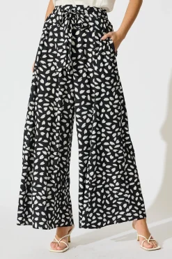 Best Page Pants in Black and White Leaf Bottoms|Pants